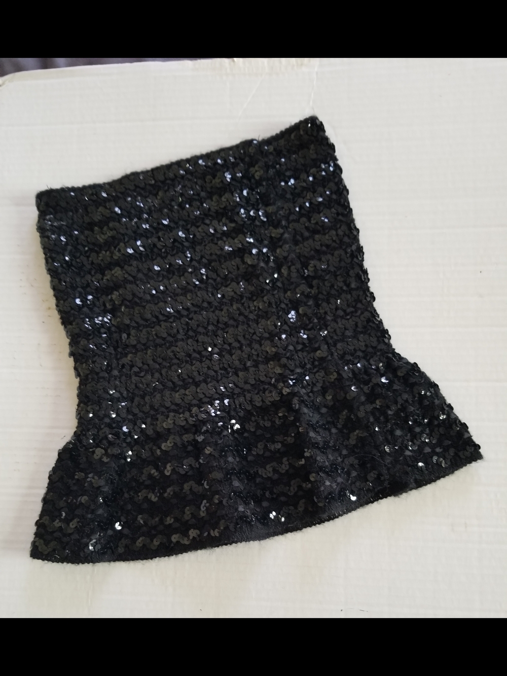 Vtg 1980s Black Pearl All Over Black Sequined Peplum Tube Top Disco Glam Mercore